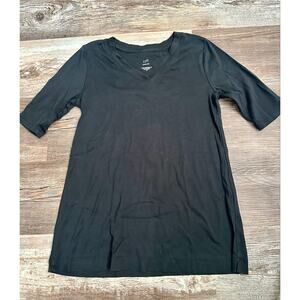J.Jill Perfect Pima Plus v-neck top with elbow Sleeve in Sz XS black